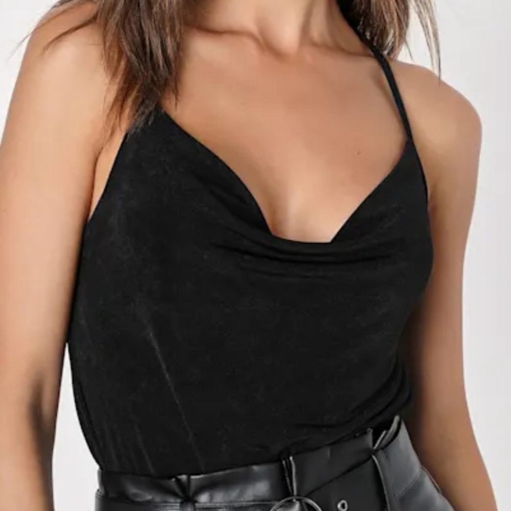 Lulu's Sensational Occasion Black Knit Cowl Neck Sleeveless Top Sz L